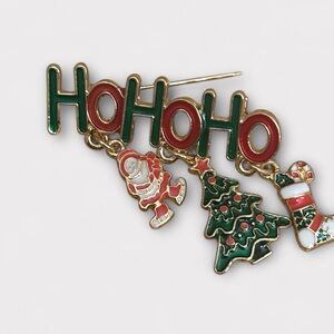 Vintage Ho Ho Ho Christmas Brooch Pin with Dangle Charms